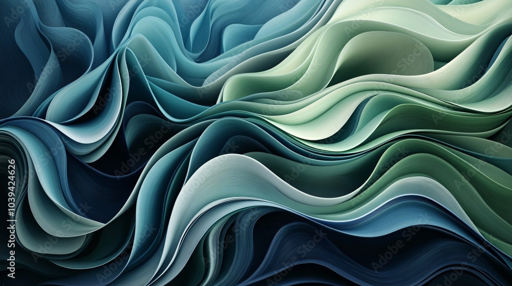 Fototapeta premium Abstract background with green and blue wavy patterns.