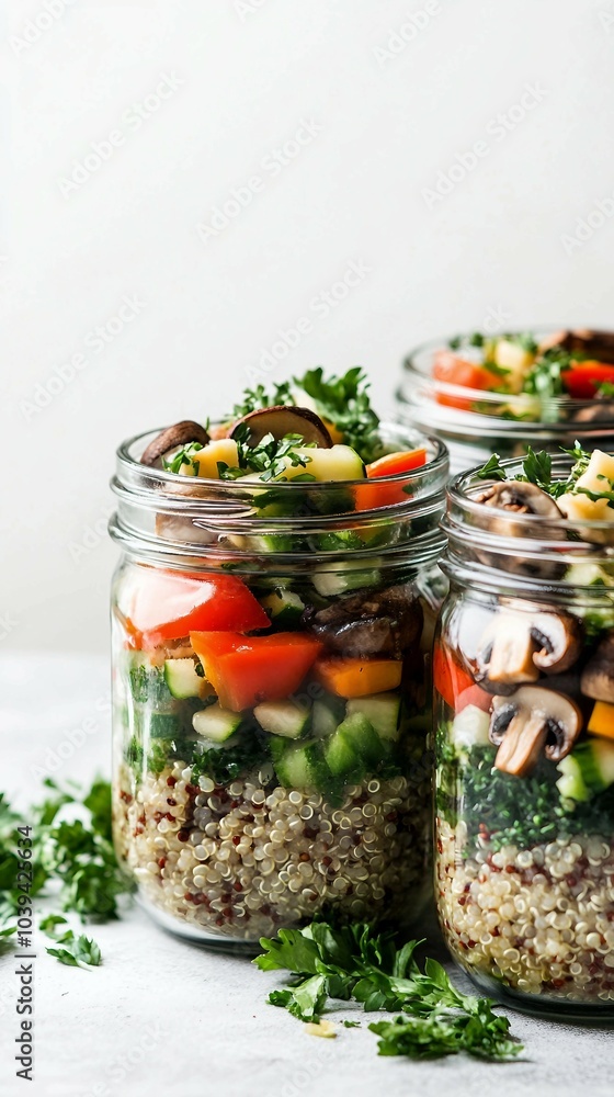 Mason Jar Quinoa Salad with Vegetables and Mushrooms Mason Jar Quinoa Salad with Vegetables and Mushrooms