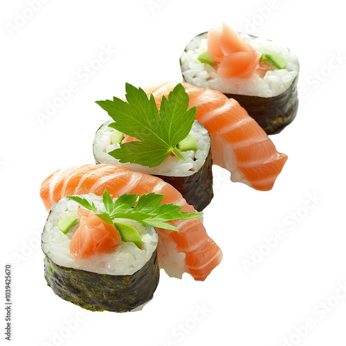 japanese fresh fish sushi isolated on transparent background