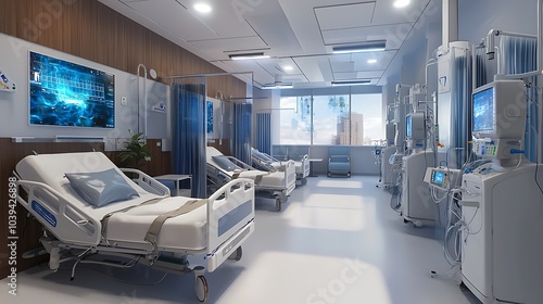 Smart dialysis machines and AI-driven fluid systems in a specialized dialysis center.