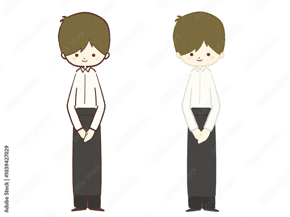 エプロンをつけて立つ男性のイラスト エプロンをつけて立つ男性のイラスト