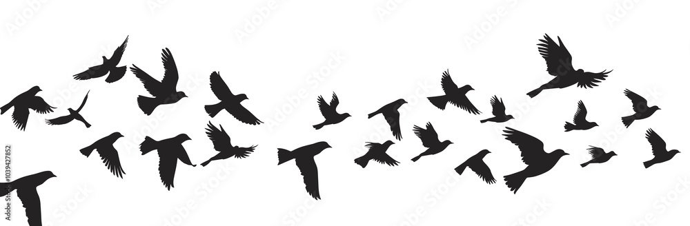 Obraz premium Silhouettes of birds in flight against a bright white sky, creating a sense of freedom and movement.
