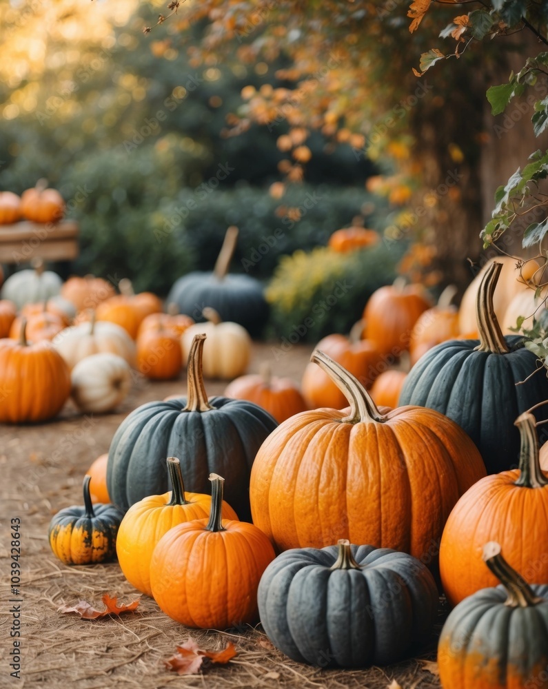 Autumn Harvest at a Pumpkin Patch in Vibrant Colors. Autumn Harvest at a Pumpkin Patch in Vibrant Colors.