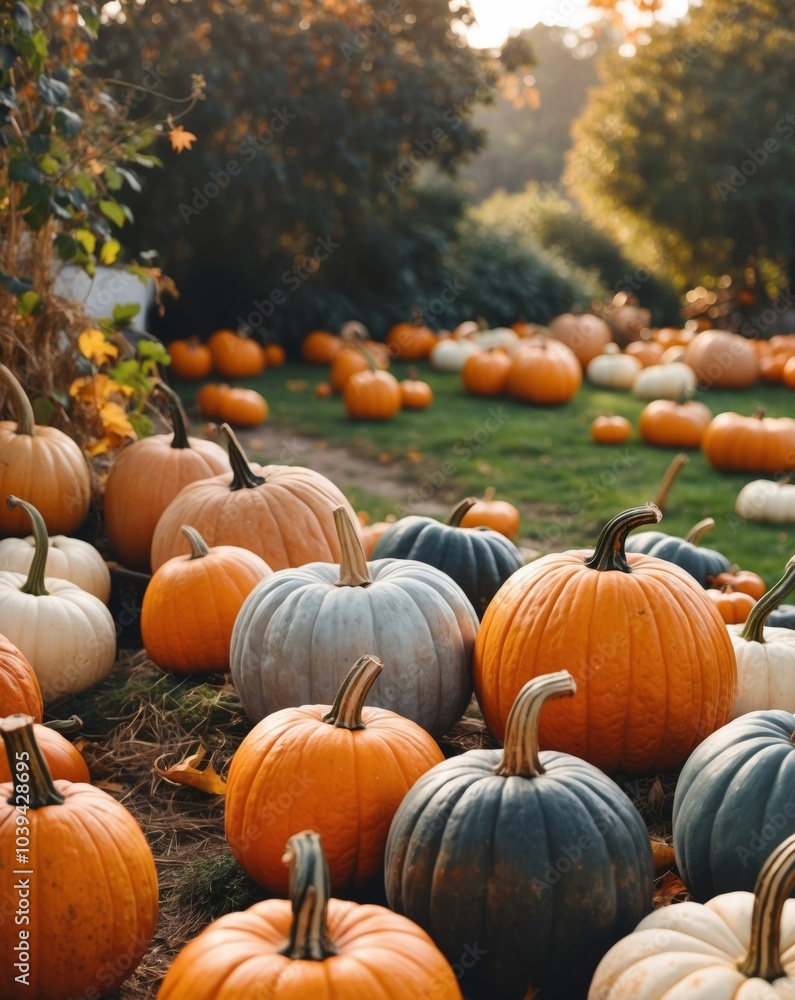 Autumn Harvest at a Pumpkin Patch in Vibrant Colors. Autumn Harvest at a Pumpkin Patch in Vibrant Colors.