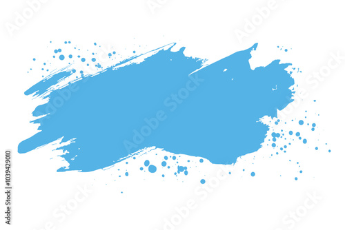 Abstract blue paint splatter on a white background, creating a dynamic and vibrant artistic expression.
