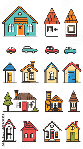 Collection home icons. House symbol. Set of real estate objects, Mortgages, Moving, New Location