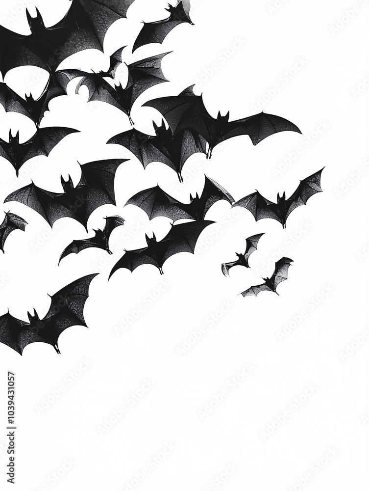 The graceful flight of bats casts an enchanting silhouette on a light backdrop, ideal for eerie-themed visuals or Halloween designs. The graceful flight of bats casts an enchanting silhouette on a light backdrop, ideal for eerie-themed visuals or Halloween designs.