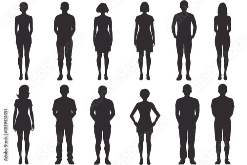Silhouettes of diverse individuals, both men and women, standing against a white background.