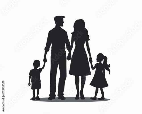 Silhouette of a family of four holding hands, depicting unity and togetherness.