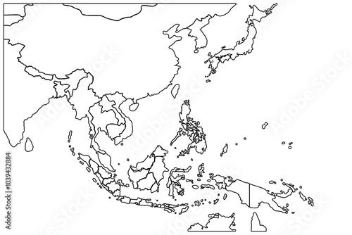 Asia map Outline, Linear Doodle Drawing. for website layouts,background,education, precise,customizable,Travel worldwide,map silhouette backdrop,earth geography, political,reports.