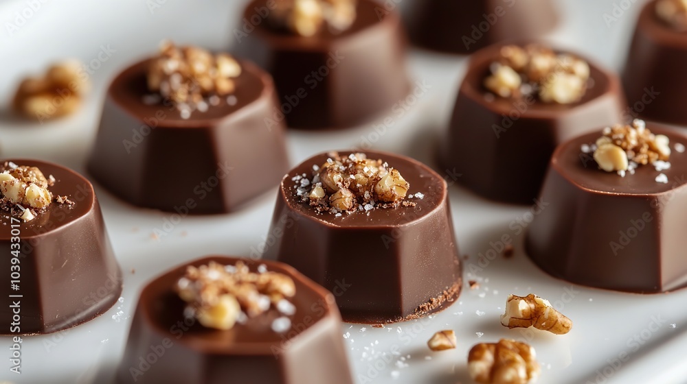 Delicious chocolate with sprinkles of toppings neatly arranged on a white plate Delicious chocolate with sprinkles of toppings neatly arranged on a white plate