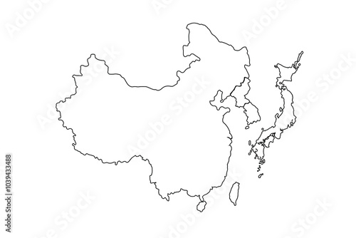 Asia map Outline, Linear Doodle Drawing. for website layouts,background,education, precise,customizable,Travel worldwide,map silhouette backdrop,earth geography, political,reports.