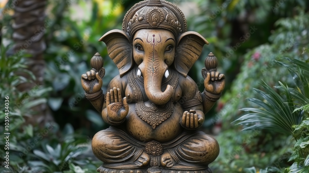 Divine Lord Ganesha in Meditative Posture with Symbolic Attributes Divine Lord Ganesha in Meditative Posture with Symbolic Attributes