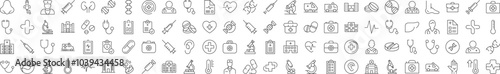 Hospital Outline Simple Icons Bundle. Contains Icons of Organs, Doctor, Pills, Syringe, Clinic that Can Be Used for Design of Cards, Posts, Apps, Web Sites