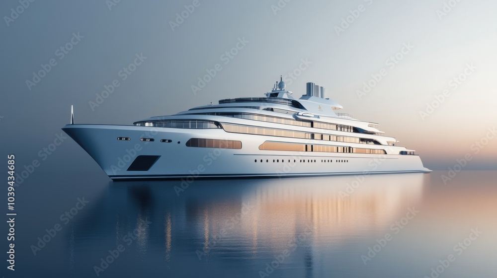 A luxurious yacht anchored in calm waters during sunset. A luxurious yacht anchored in calm waters during sunset.