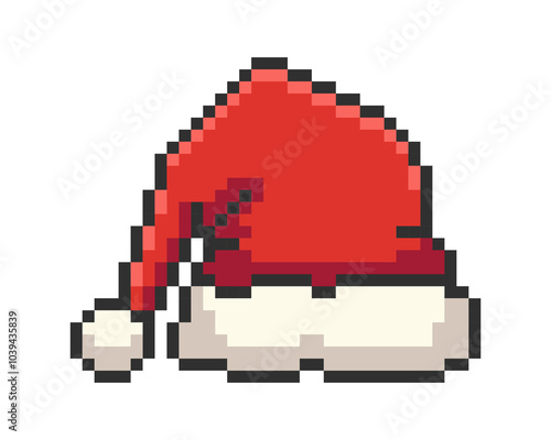 Pixel Art Santa Claus Red Hat. Vector illustration