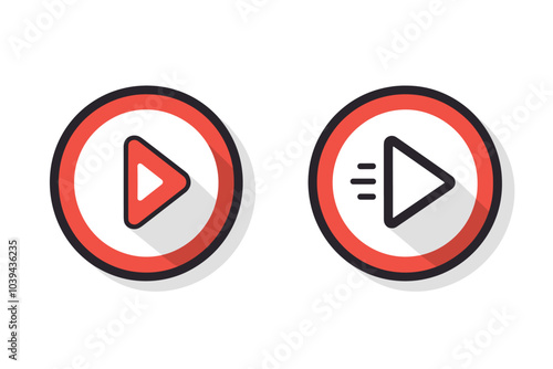Two red and white play icons, one with speed lines, symbolizing media playback and fast-forward features. Free Download Two red and white play icons, one with speed lines, symbolizing media playback and fast-forward features. - GFXLoad