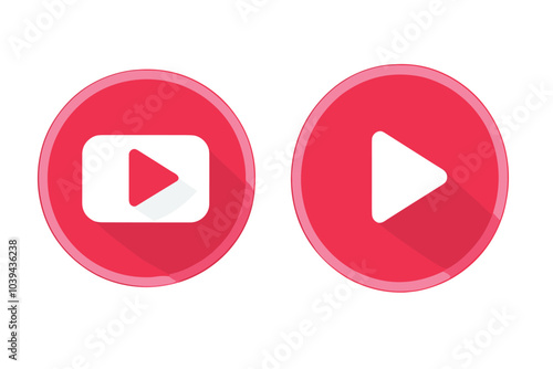 Red media play buttons with long shadows on a white background.