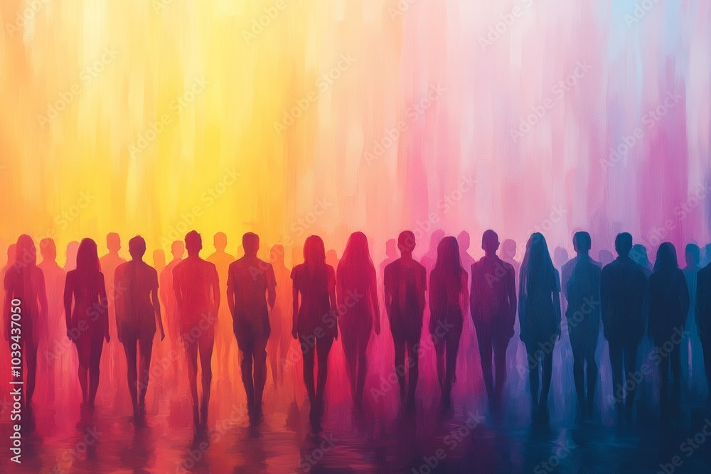 A crowd of people in various shades and shapes, symbolizing diversity and unity A crowd of people in various shades and shapes, symbolizing diversity and unity