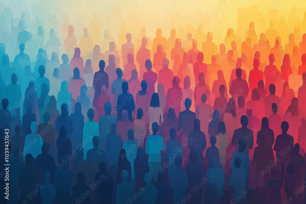 A crowd of people in various shades and shapes, symbolizing diversity and unity A crowd of people in various shades and shapes, symbolizing diversity and unity