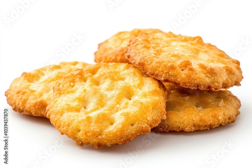 Four Round, Golden Brown Crackers with a Rough Texture