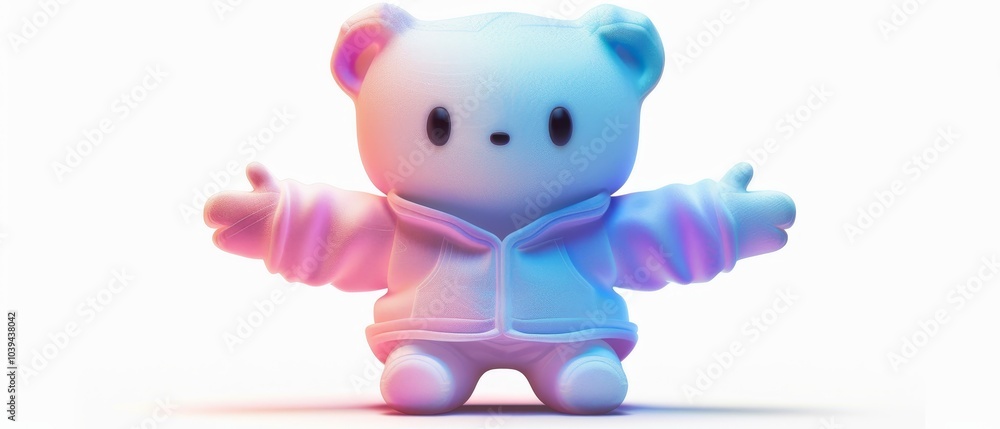 Whimsical bear character embraces joy with colorful hoodie and playful expression in a dreamy digital environment Whimsical bear character embraces joy with colorful hoodie and playful expression in a dreamy digital environment