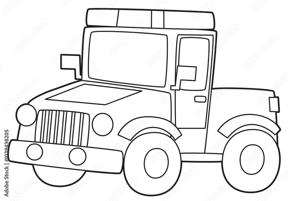 Fototapeta premium Coloring page off road police car vehicle coloring page isolated illustration for kids