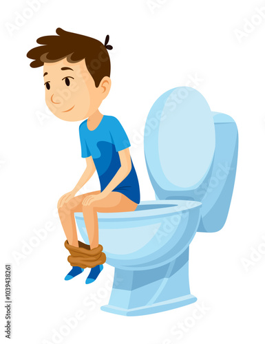 Kid use bathroom icon set. Baby boy using toilet. Cartoon funny preschool kid training to use toilet, isolated on white. Vector illustration infographic how to use the toilet
