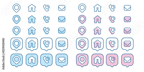 Minimalist cute contact icon set, Rounded colored contact icon set, 