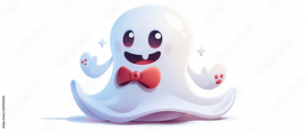 Cheerful cartoon ghost character with a bow tie bringing fun and whimsy to any halloween-themed design or illustration project Cheerful cartoon ghost character with a bow tie bringing fun and whimsy to any halloween-themed design or illustration project
