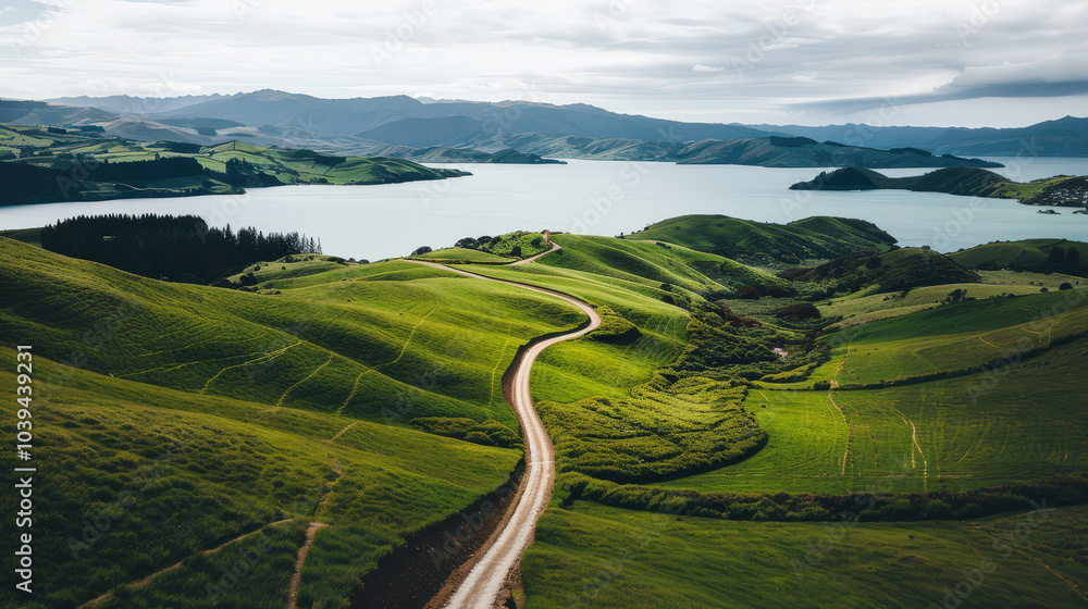 serene landscape featuring rolling green hills and winding road leading to tranquil lake, surrounded by mountains. peaceful scenery evokes sense of calm and connection with nature serene landscape featuring rolling green hills and winding road leading to tranquil lake, surrounded by mountains. peaceful scenery evokes sense of calm and connection with nature