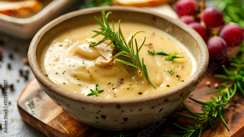 Homemade gravy in a sauce dish 