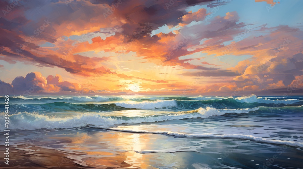 The last rays of the sun illuminating the sea and sky in vibrant colors The last rays of the sun illuminating the sea and sky in vibrant colors