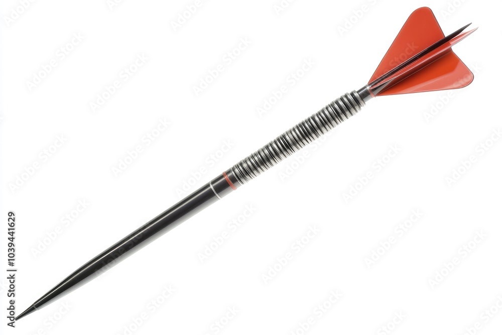 A single, sharp-tipped dart with a red, triangular fin A single, sharp-tipped dart with a red, triangular fin