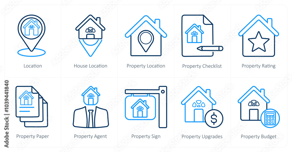Fototapeta premium A set of 10 Real Estate icons as location, house location, property location