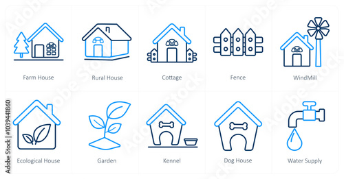 A set of 10 Real Estate icons as farm house, rural house, cottage