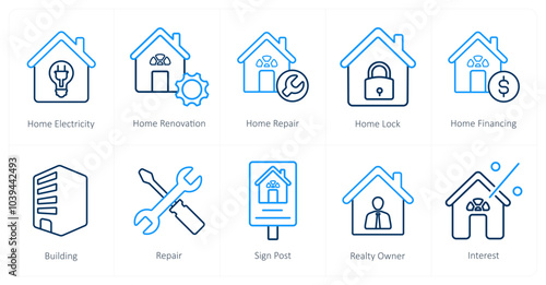 A set of 10 Real Estate icons as home electricity, home renovation, home repair