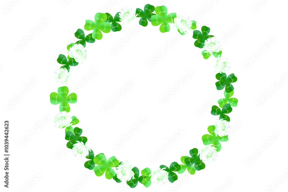The illustration material of a frame using three-leaf clovers, four-leaf clovers, and white clover The illustration material of a frame using three-leaf clovers, four-leaf clovers, and white clover