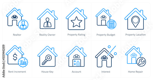 A set of 10 Real Estate icons as realtor, realty owner, property rating