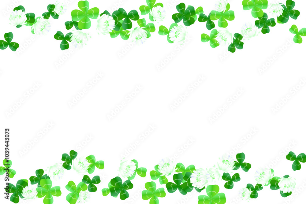 The illustration material of a frame using three-leaf clovers, four-leaf clovers, and white clover The illustration material of a frame using three-leaf clovers, four-leaf clovers, and white clover