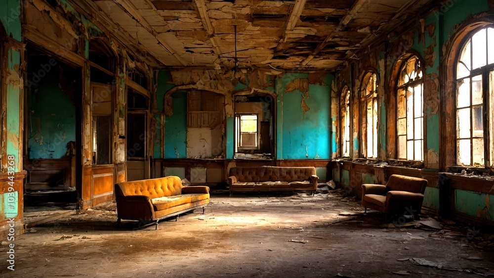 Fototapeta premium Abandoned Building Interior Exploration - Urban Decay Photography