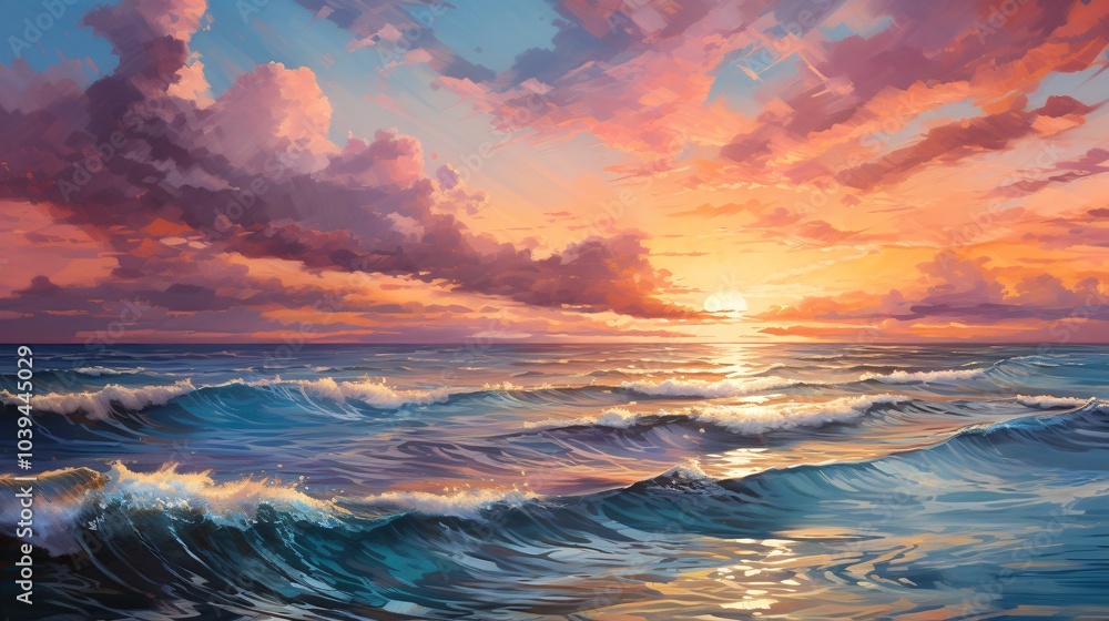 Obraz premium The sea reflecting the warm colors of the sunset as the sky changes hue