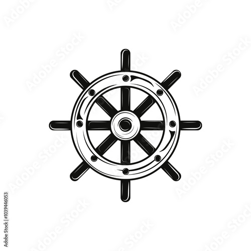 Hand Drawn Nautical Object - Boat Steering Wheel