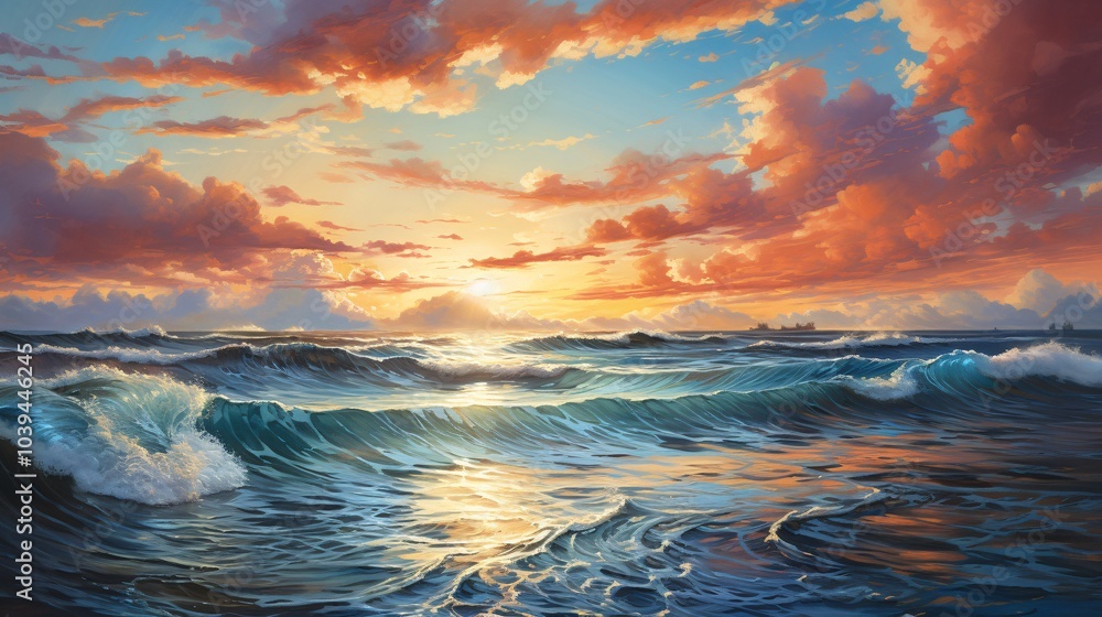 Obraz premium The last rays of the sun illuminating the sea and sky in brilliant colors