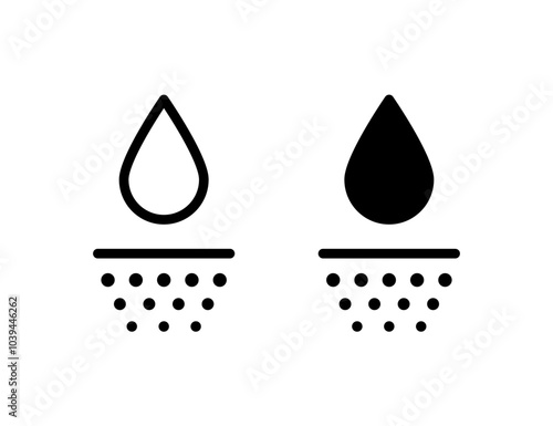 Water absorbent icon. Skin deep hydration symbol. Face care effect. Moisturizing skin icon. Water drop absorb sign. Vector illustration isolated on white background.