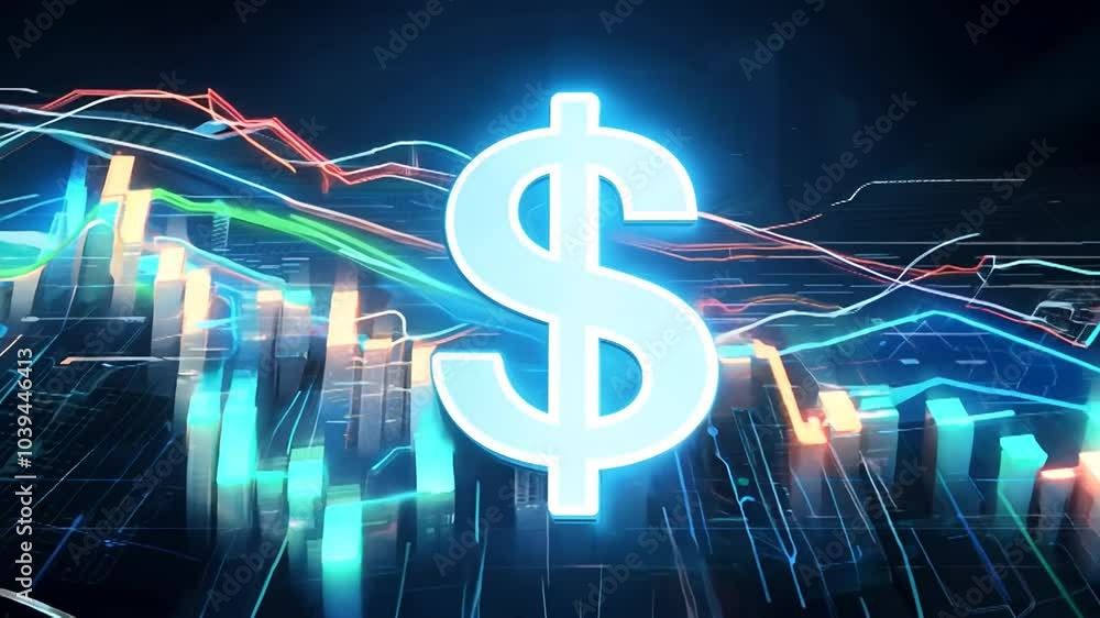 A glowing blue neon dollar sign on a black background. A glowing blue neon dollar sign on a black background.