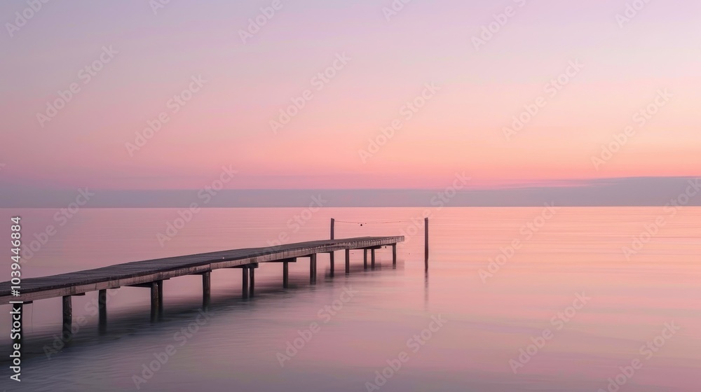 Serene Coastal Scene with Wooden Pier at Dusk Serene Coastal Scene with Wooden Pier at Dusk