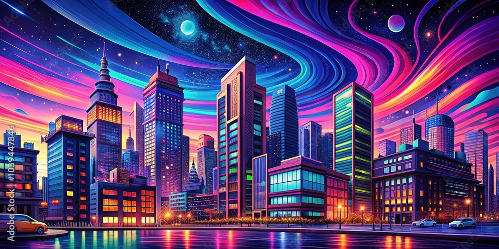 Obraz premium Abstract cityscape in neon, a geometric pop art dream.