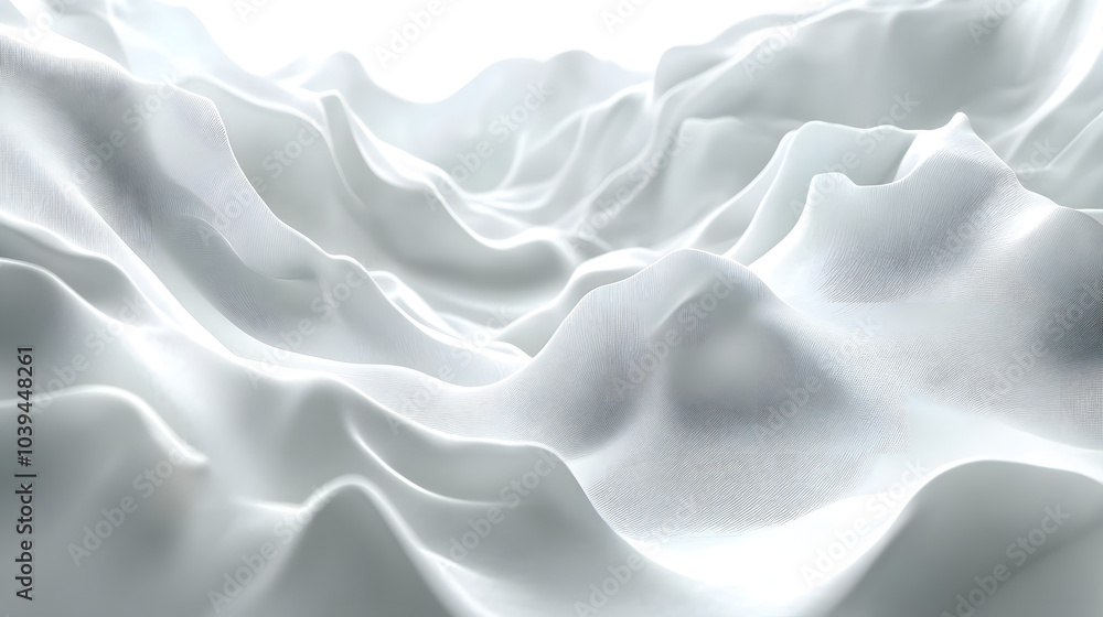 Obraz premium Ethereal Waves of White Silk Fabric Creating Soft Abstract Ruffles with Elegant Flowing Textures in Close-Up View