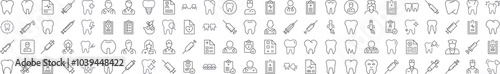 Dentist Related Outline Symbol Set. Contains Icons of Teeth, Doctor, Syringe, Prescription for Banners, Infographics, Books, Articles and Other Types of Design